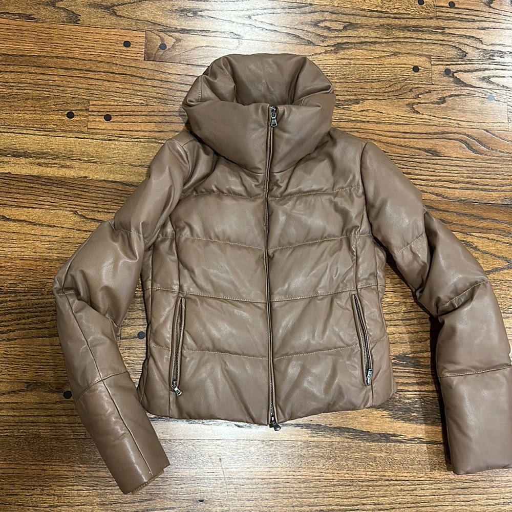June genuine leather puffer jacket